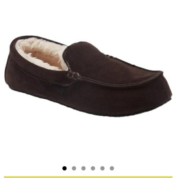 🆕️Leather Suede Sherpa Moccasin Nordstrom ugg-style Slipper Brown Men's 11 - Picture 6 of 7